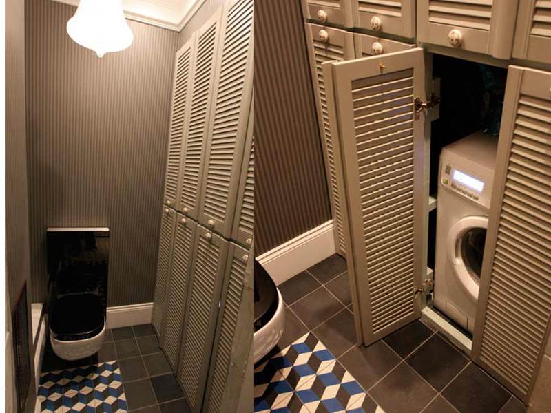 Дверки-жалюзи могут прятать стиральную машину и другие предметы.