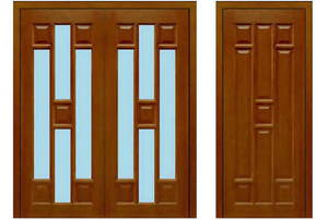 Двери деревянные межкомнатные со стеклянными вставками.
